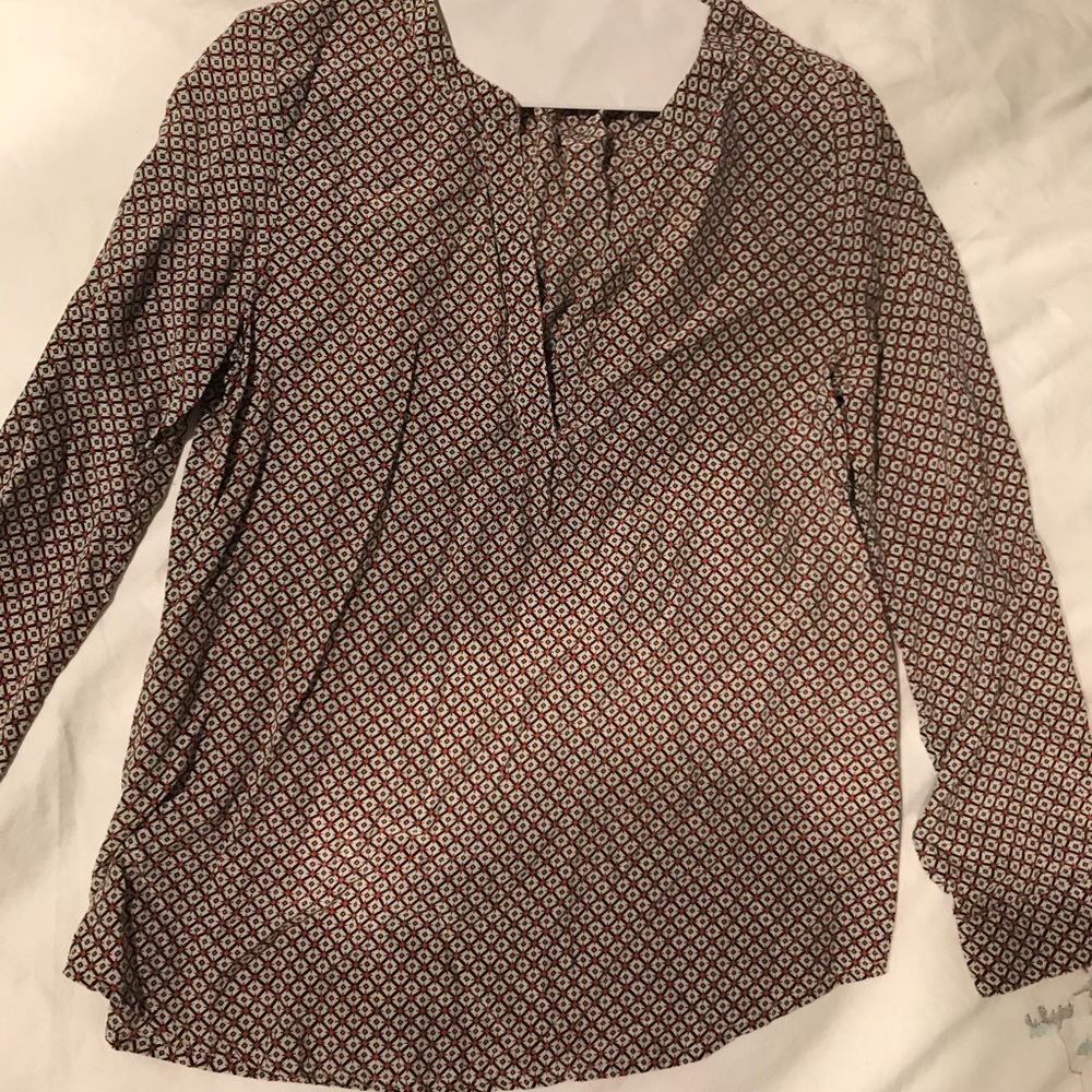 JOIE SILK TOP BLOUSE SHIRT ORANGE BLUE GEO XS